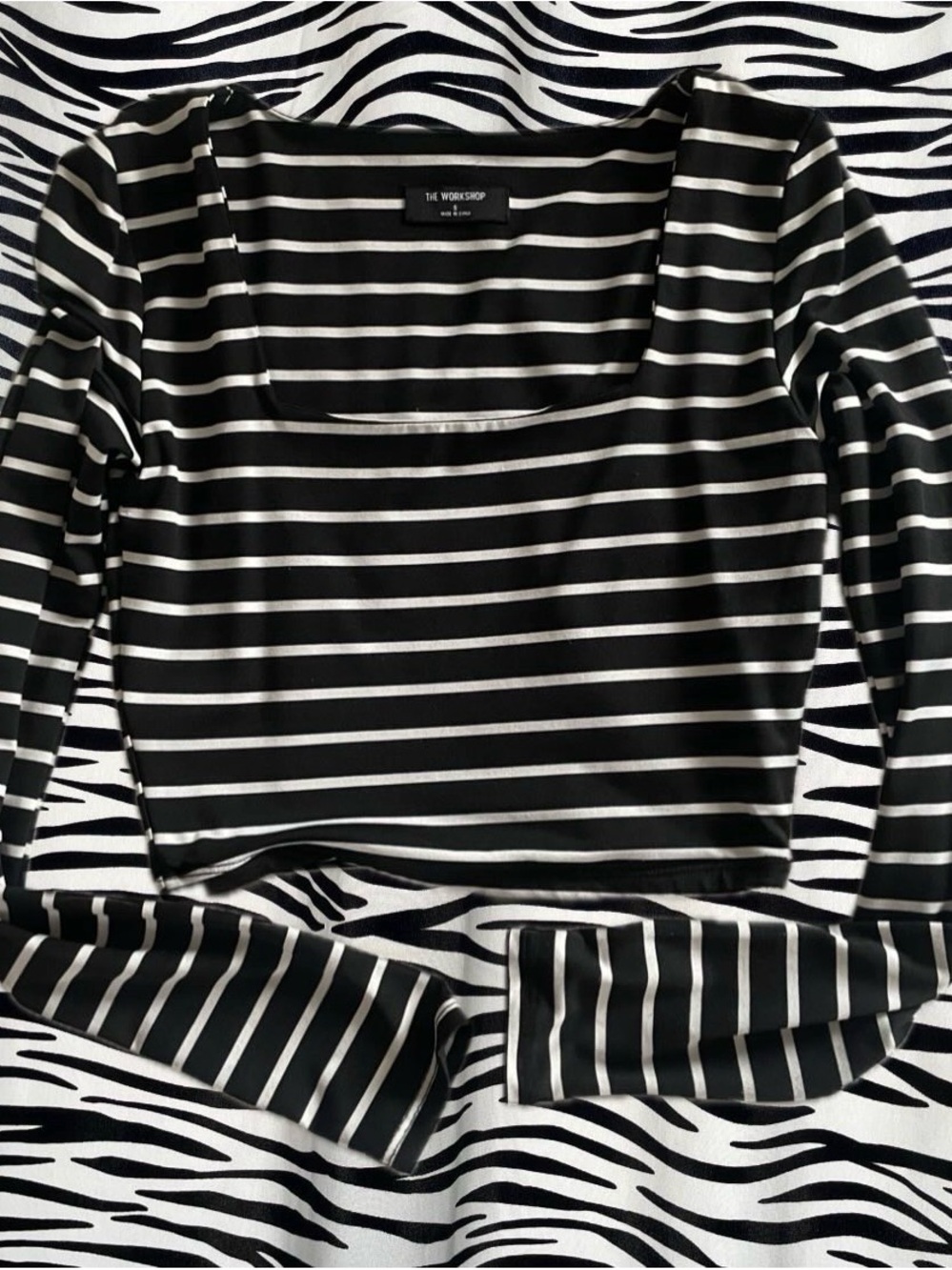The Workshop Black & White Striped Square-Neck Long Sleeve Top